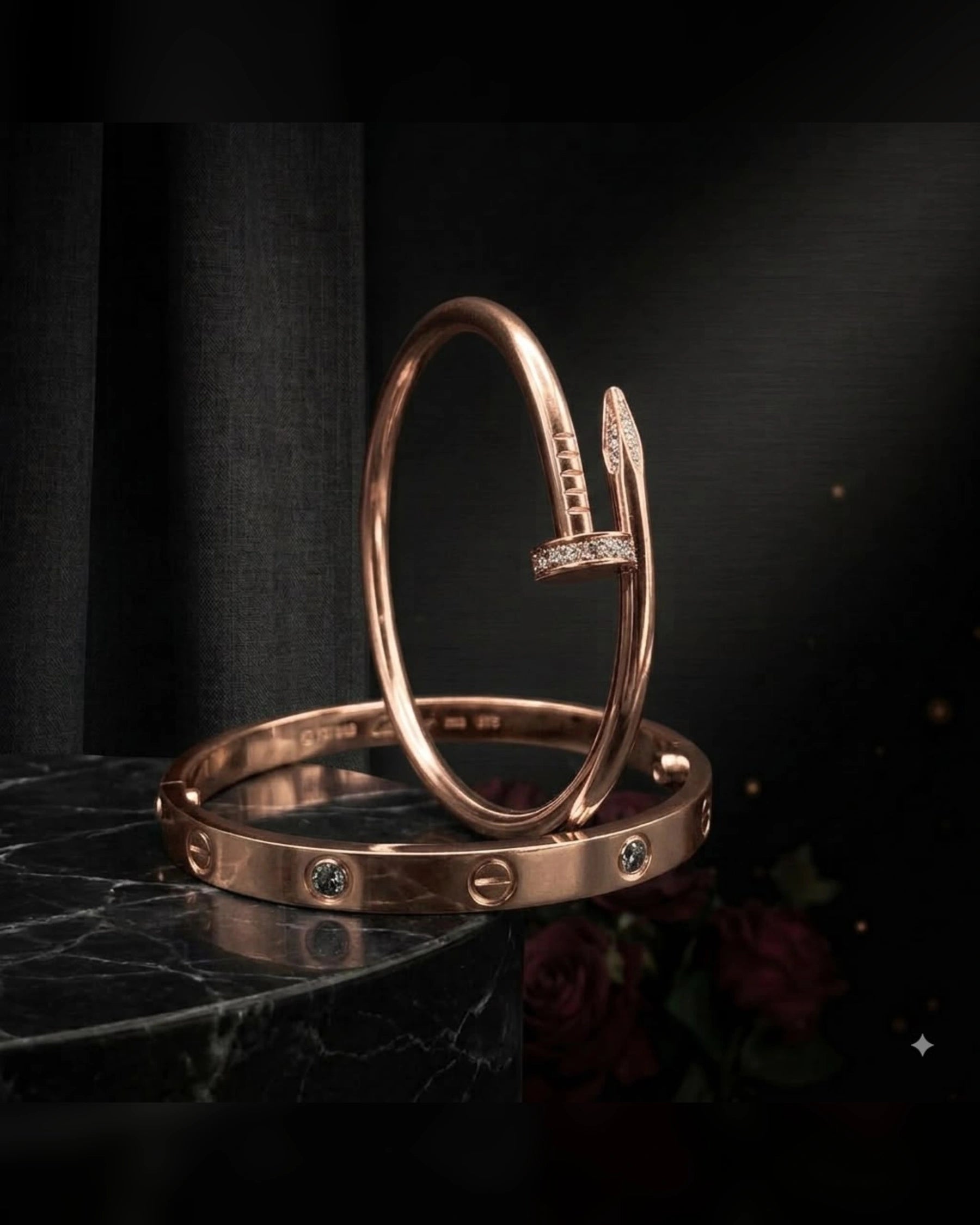 Duo Cartier and Clou bracelet set in rose gold
