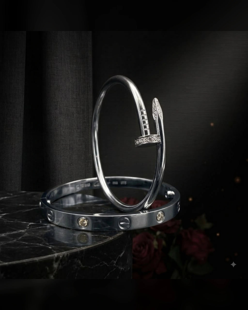 Duo Cartier and Clou bracelet set in silver