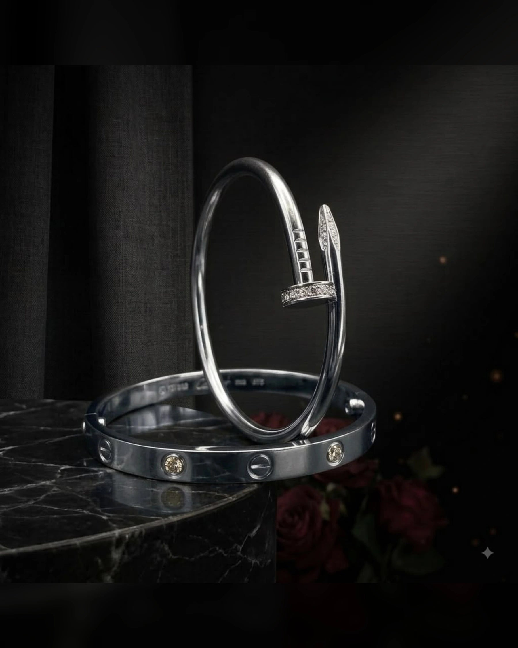 Duo Cartier and Clou bracelet set in silver