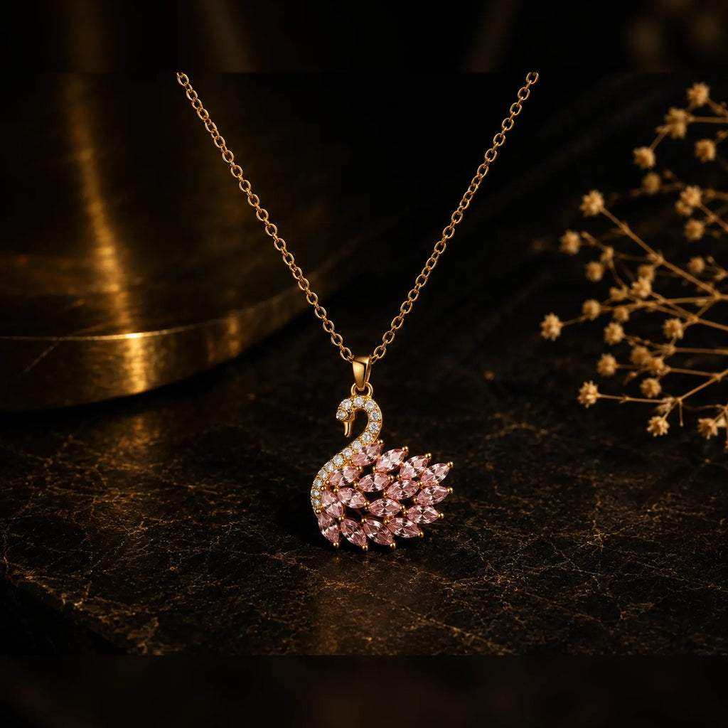 Gold and pink crystal pendant necklace