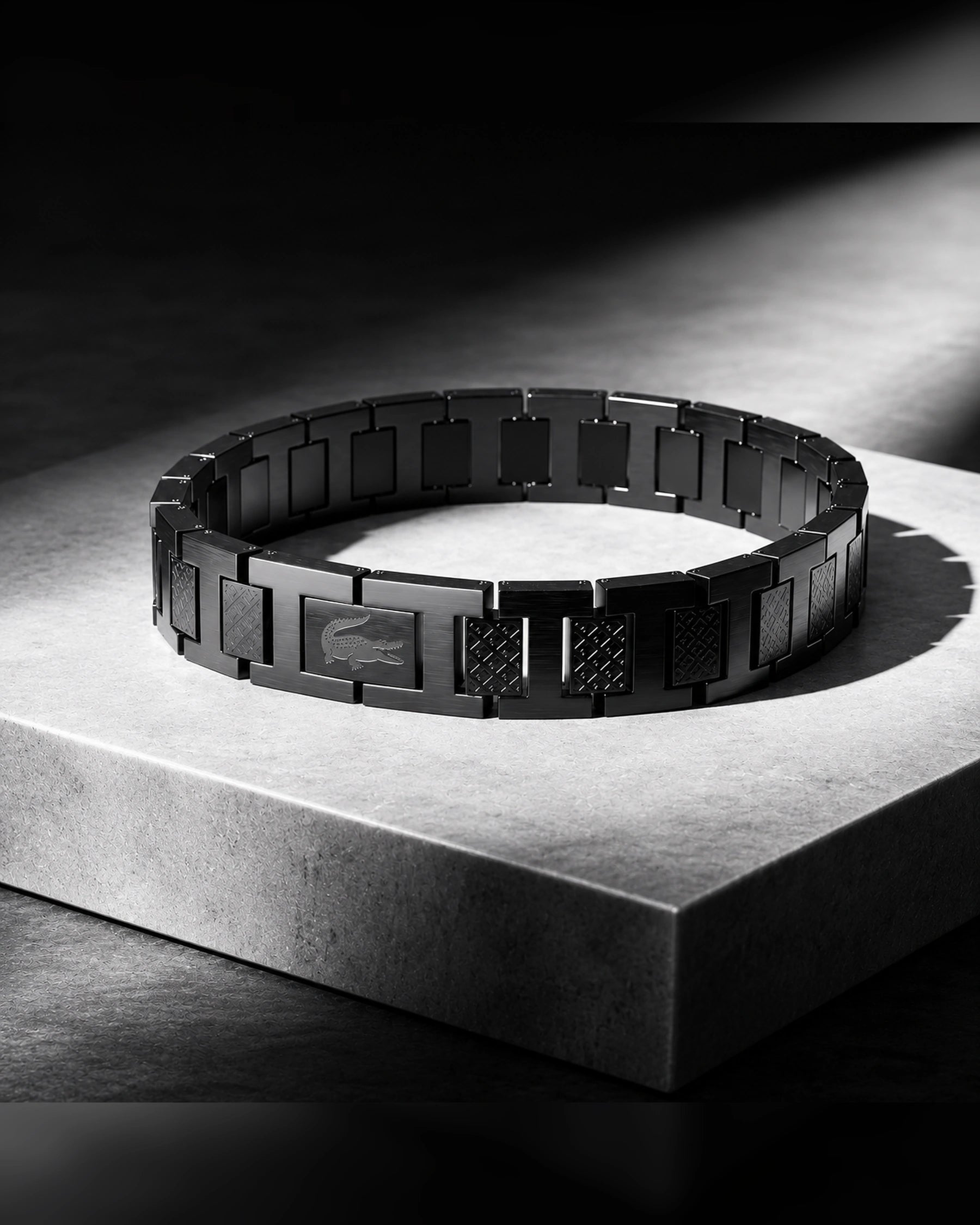 Lacoste-style men's bracelet in black, detail