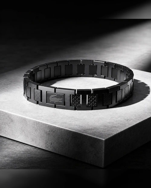 Lacoste-style men's bracelet in black, detail