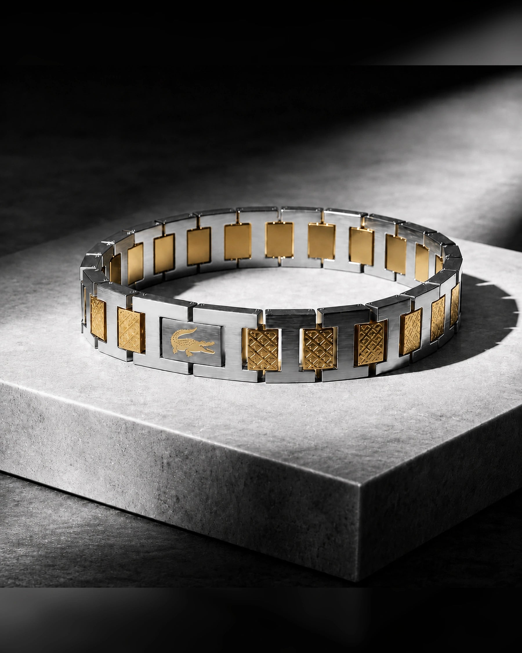 Lacoste-style men's bracelet, gold and silver