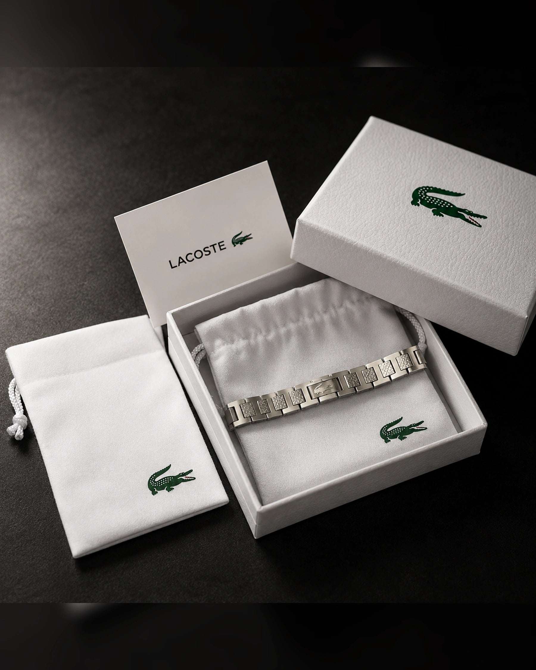 Lacoste-style men's bracelet in silver with packaging