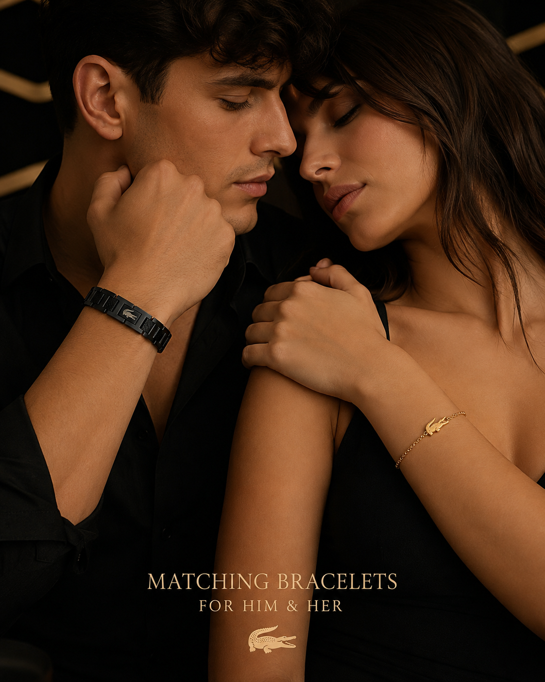 Matching couple's bracelet set in black and gold