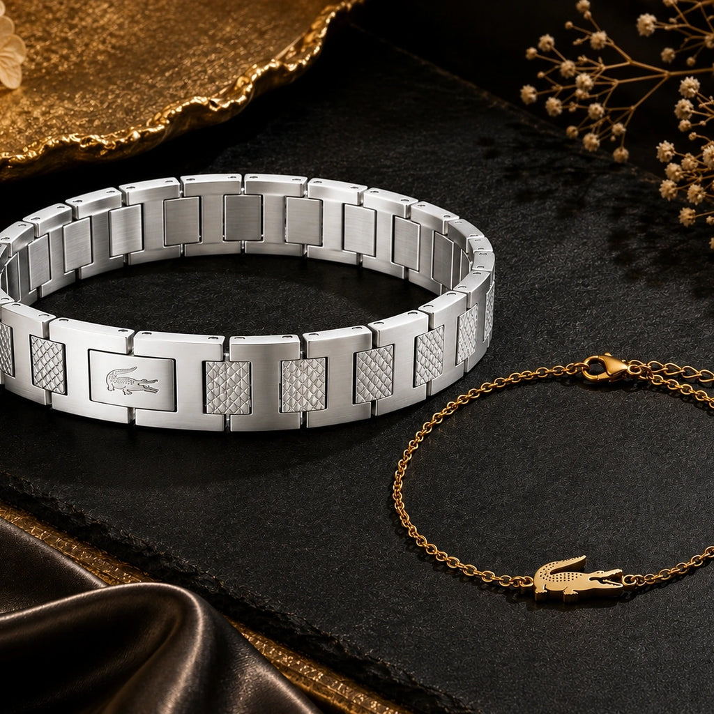 Matching bracelet set in silver and gold