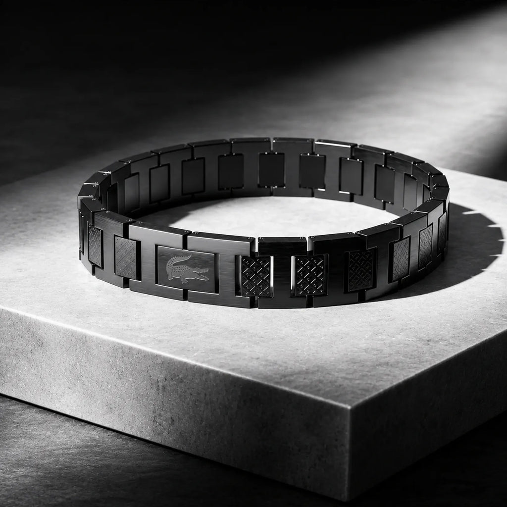 Men's black stainless steel link bracelet