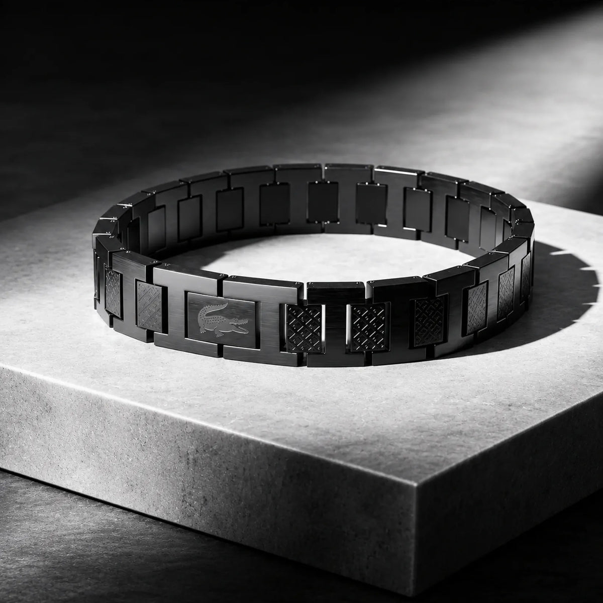 Men's black stainless steel link bracelet