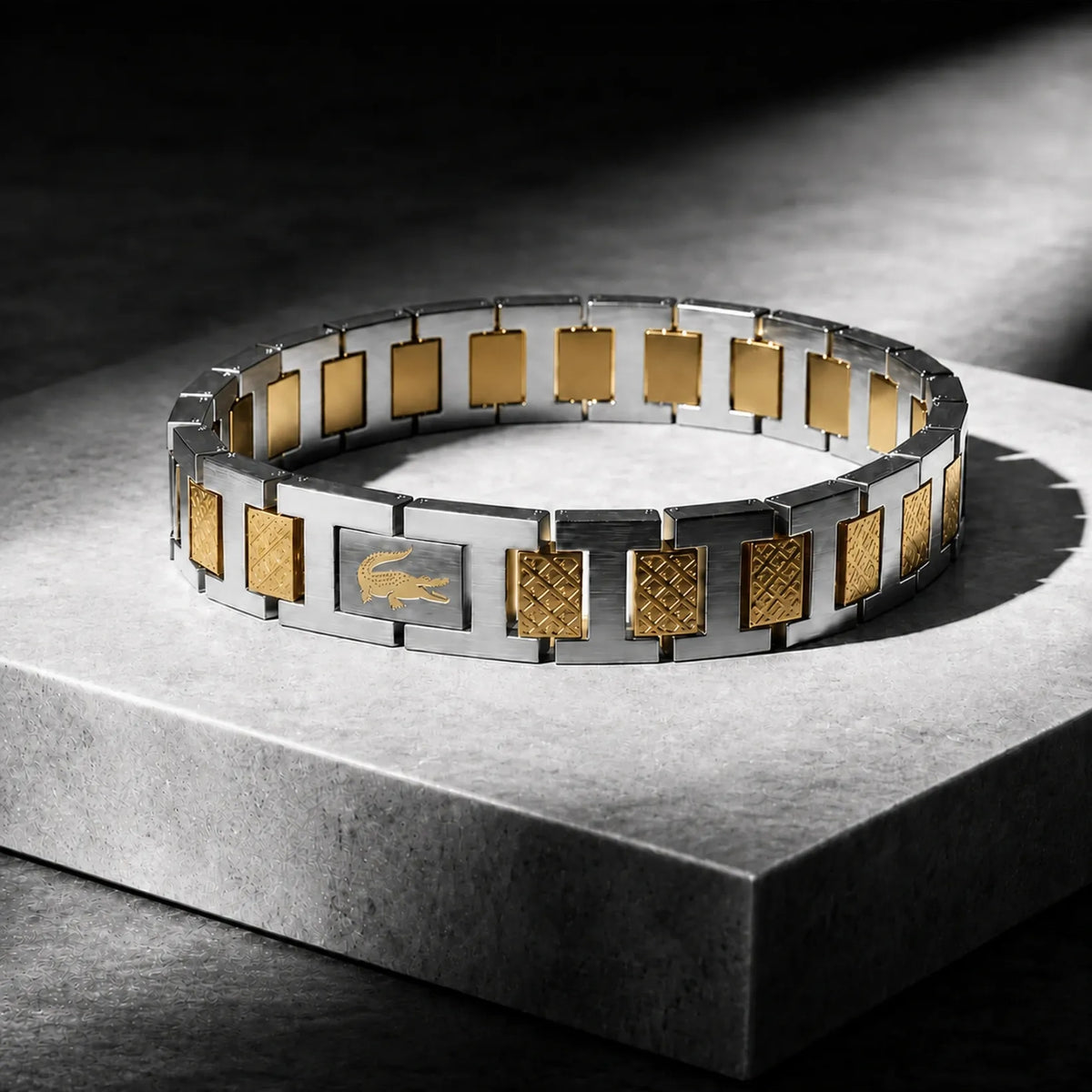 Men's two-tone silver and gold stainless steel link bracelet