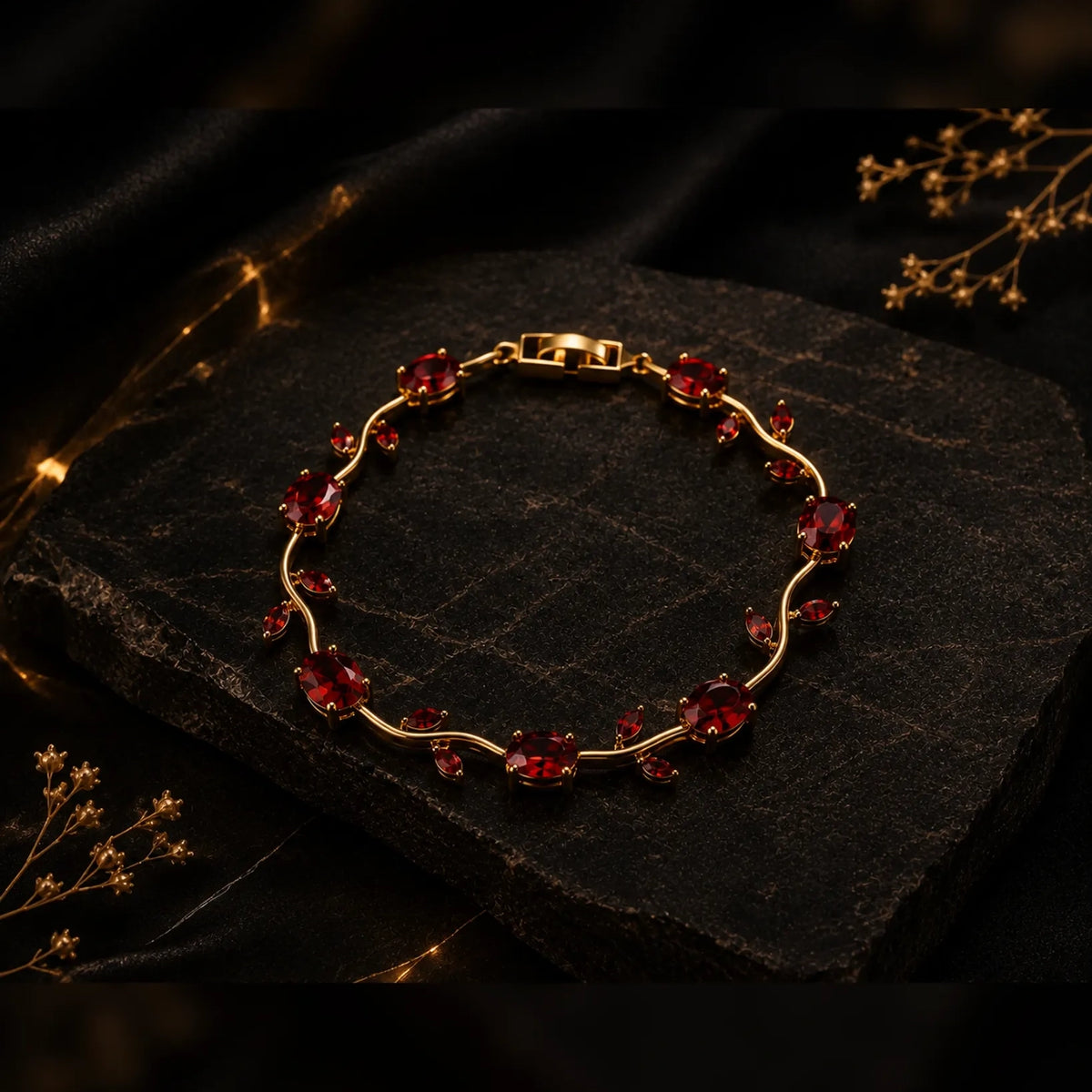 Red gemstone charm bracelet