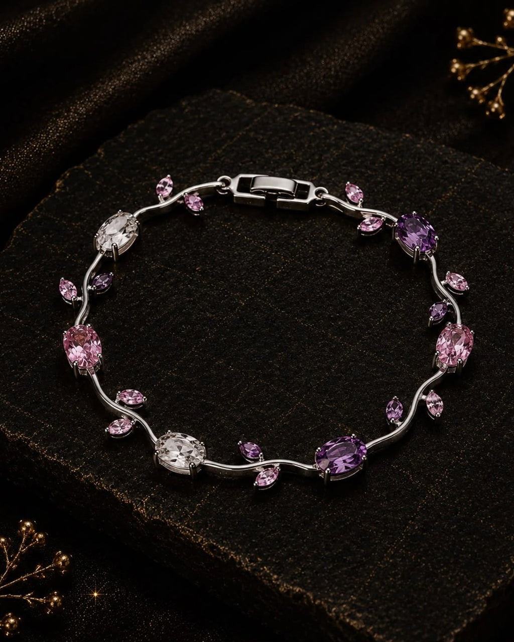 Tulip bracelet in silver, pink and purple