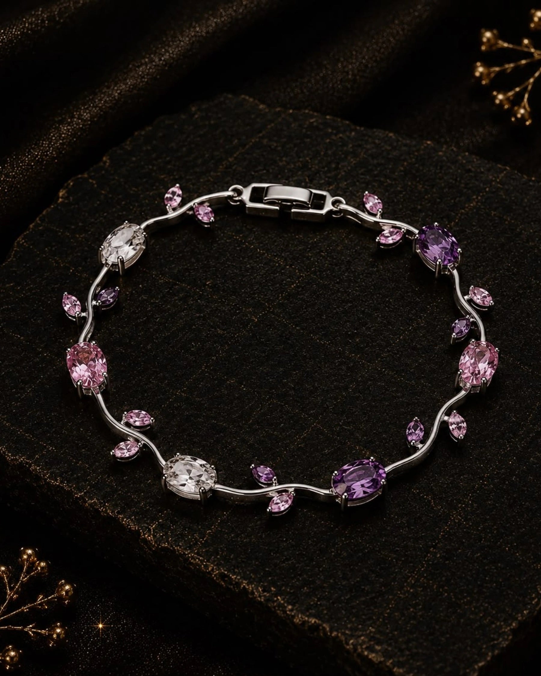Tulip bracelet in silver, pink and purple