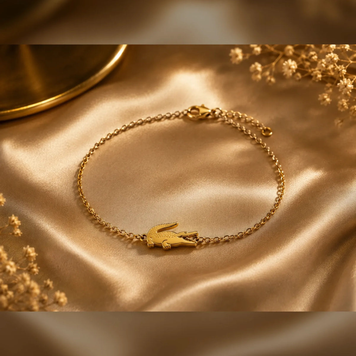 Women's gold stainless steel link bracelet detail